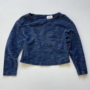 Steven Alan Blue Striped Long Sleeve Cropped Top Sz P Made in USA Woven Boho